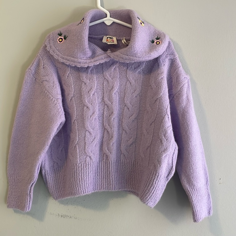 koton kids girls lavendar purple sweater, embroidered flowers on collar size 4-5